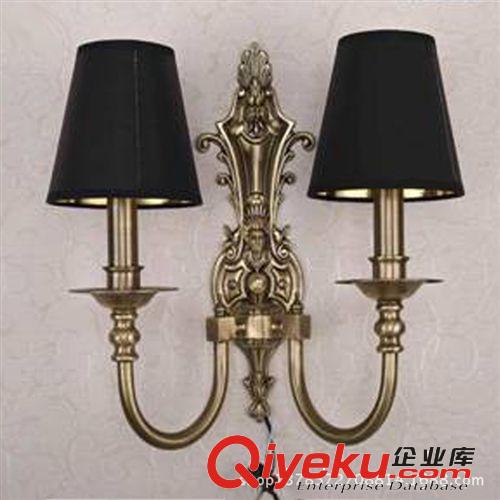 欧式全铜简约单头壁灯 卧室床头客厅黑色布罩灯 双头纯铜古铜灯饰