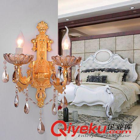 厂家批发欧式金色蜡烛水晶壁灯 双头卧室客厅酒店客房床头壁灯