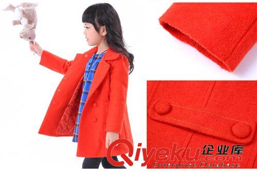 2014年新款女童外套 厂家直销新款纯色稚天使童装外套 中大女童红色翻领双排扣外套