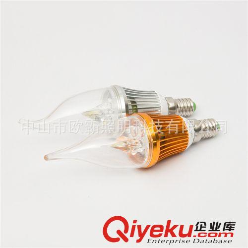 LED尖泡/蜡烛灯 厂家直销 大功率LED球泡灯 E14小螺口 金银两色铝材+玻璃
