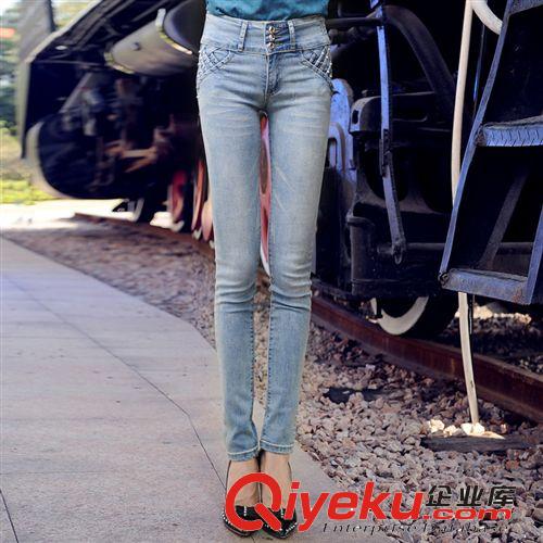 A系列牛仔裤 A8812#韩版新款女装牛仔个性纯色热裤磨白牛仔裤 三排扣牛仔裤女