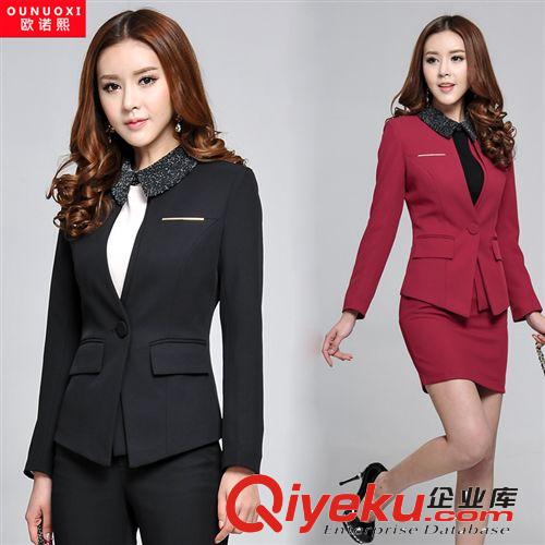 韩版上装 2014韩版秋装长袖职业女装一粒扣修身西装套装女式 工作服