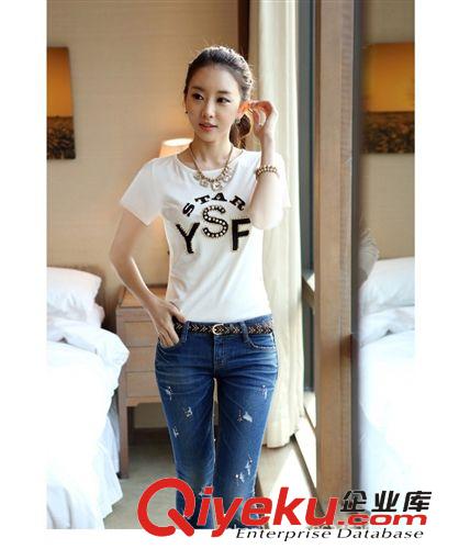 短袖t恤 2014夏季新款女韩版修身显瘦圆领短袖女士白色纯棉半袖t桖打底衫