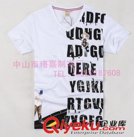 2013新款T-shirt  韩版潮流 简约字母修身休闲短袖V领T恤