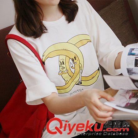 韩国代购夏季新款 纯棉中长款女t恤 卡通印花短袖t恤女 大码女装