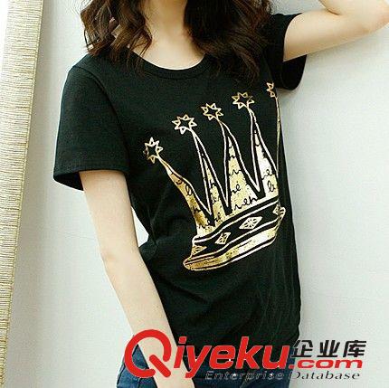 淘宝代理2014韩版夏装新款字母印花时尚修身圆领短袖女一件代发