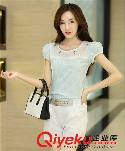 2014夏季新款 泡泡袖韩版通勤大码 短袖t恤 潮女式雪纺衫