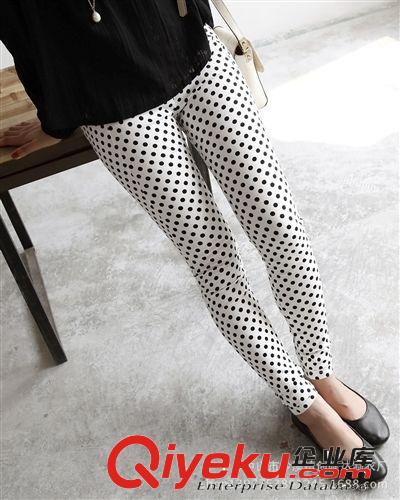 韩版春夏装修身显瘦圆点打底裤自厂生产圆点裤子长裤白色