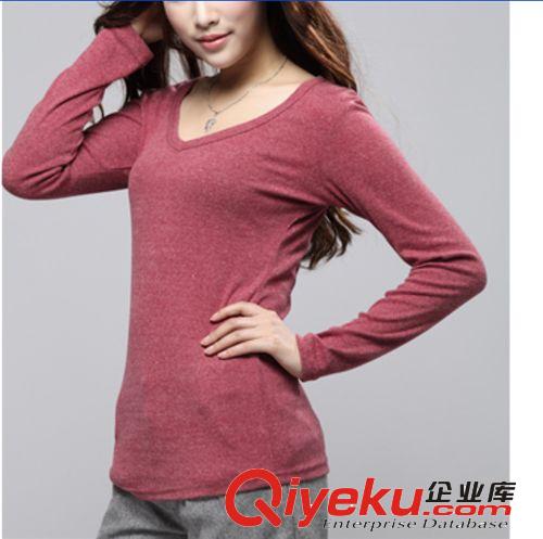 2012 韩版女式长袖T恤定制 V领U领打底衫来图定做 免费出样