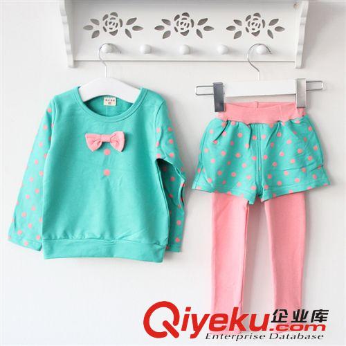 2014韩版春季女童套装儿童全棉两件套童装套头衫加打底裤厂家直销