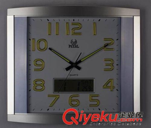PW041夜光字块静音挂钟  14英寸客厅 LCD显示 星期/日期显示钟表