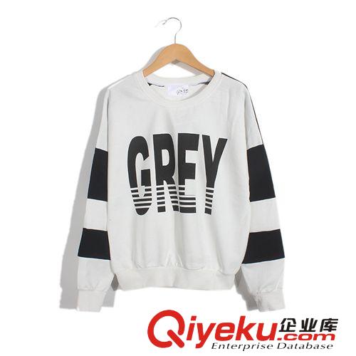 2014韩版女装黑白拼色GREY字母棒球宽松T恤女上衣
