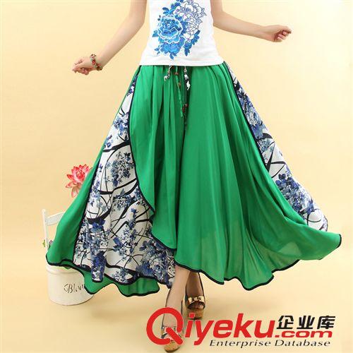 YD5604 夏季女装 青花瓷 不规则拼色440大摆 长裙 民族风 半身裙