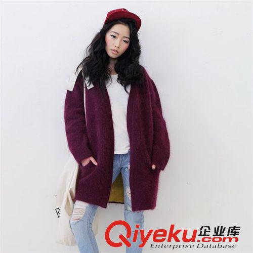 韩国代购时尚复古纯色兔毛毛衣针织开衫外套