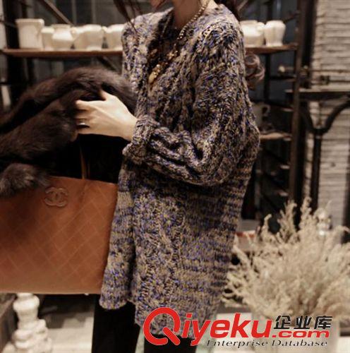 2014韩国代购新款时尚休闲混色中长款加厚长袖套头毛衣
