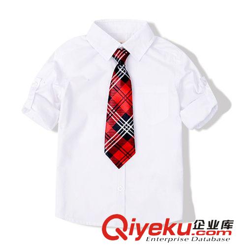 童装夏装儿童学院风长袖白衬衫男童休闲短袖衬衣送领带WD1687
