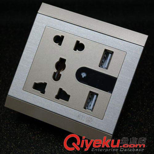 Hongmeng红蒙 86型USB墙壁插座USB充电插座{wn}五孔插座双USB带小夜灯