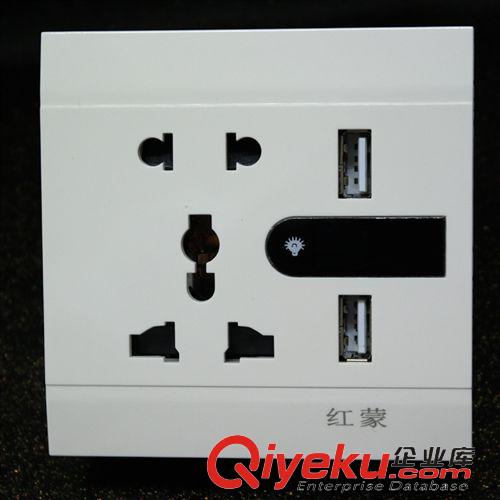 Hongmeng红蒙 促销款USB充电墙壁插座86型USB插座面板五孔{wn}插双USB插座