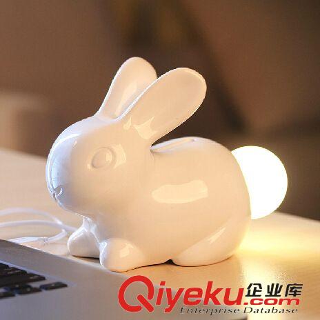 创意钱罐 奇玩 兔子存钱罐夜灯 USB 陶瓷声控小夜灯 创意可爱LED节能夜灯