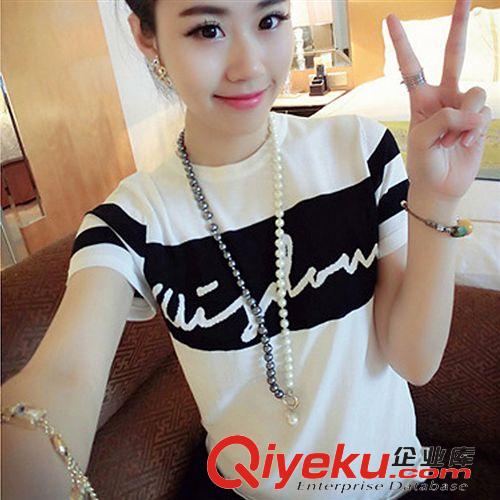 女式T恤 2015夏女士 t恤短袖 韩版 修身 学生 圆领 打底女小衫