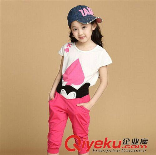 女童专区 2015童装女童运动套装夏 韩版新款儿童纯棉套中大童女童短袖套装