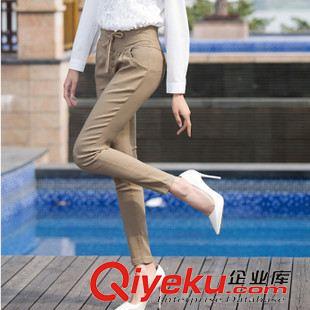 三月新款一期 厂家直销2015春装新款女式休闲裤 韩版修身显瘦系带弹力小脚裤