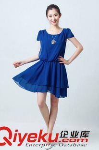 未分类 2015夏装新款淑女短袖连衣裙 蕾丝雪纺纯色气质女裙 韩风雪纺裙