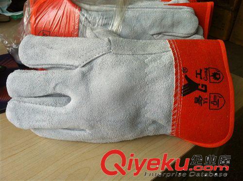 易工短电焊 胶袖 桔红皮手套 工业手套 烧焊 耐高温 防切割全皮
