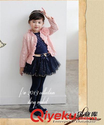 韩版女裙专区 韩版女童蕾丝短裙蝴蝶结套装女童长袖秋装套装 童装裙套装长袖