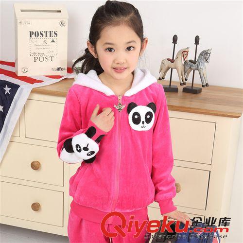 2014秋装 代理加盟 女童春装 韩版天鹅绒可爱熊猫套装童套装 儿童套装1178