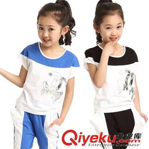 【特价专区】 童套装新款女童装代理加盟童装工厂直销韩版短袖拼色女童套装1197