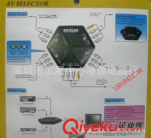 供应遥控AV信号转换器 4路音视频输入1路输出切换器原始图片3