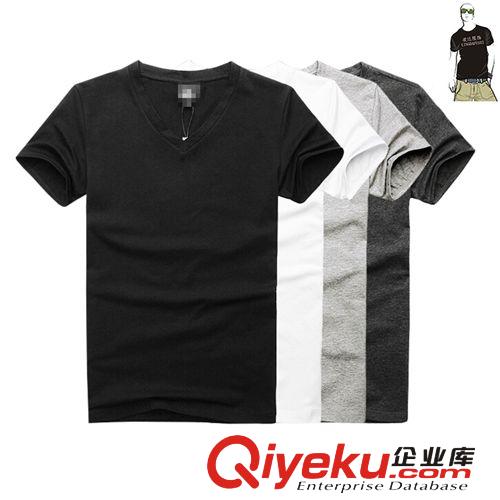 男式T恤 2015新款 男装短袖 光身V领 简单T恤 加工 定制 包工包料