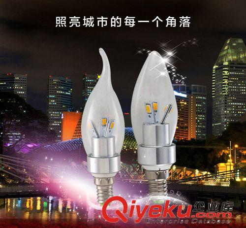 LED灯泡 LED灯泡大功率3瓦E14透明尖泡螺口光源节能灯具水晶灯饰 蜡烛泡