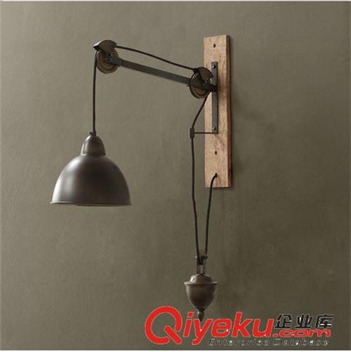 美式乡村 复古工矿摩登卢森特铁艺纺锤滑轮灯具 法式壁灯