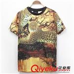 2014潮流新款欧美3D超逼真豹子立体图案印花个性时尚情侣短袖T恤