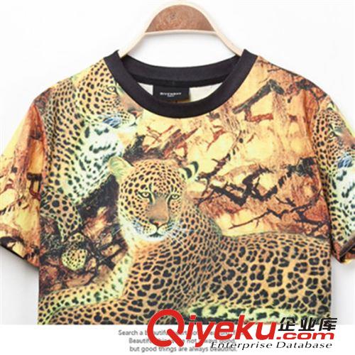 2014潮流新款欧美3D超逼真豹子立体图案印花个性时尚情侣短袖T恤