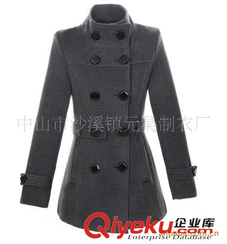 厂家直销外贸正装 韩版修身时尚羊毛呢女式外套 立领双排扣大衣