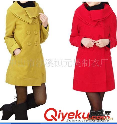 外贸大码女装 韩版时装 时尚麦呢OL修身双排扣中长款风衣外套