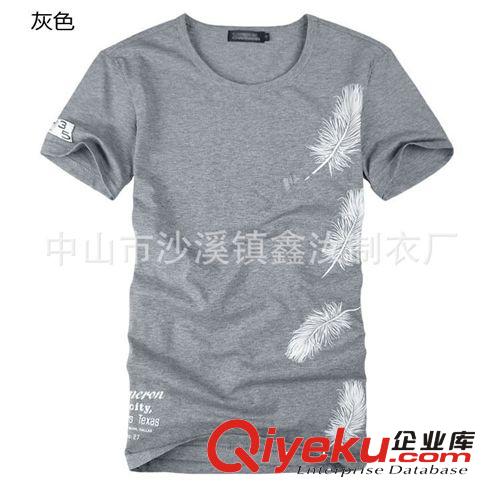厂家定制2014新款爆版纯棉短袖男士T恤飞舞的 羽毛印花