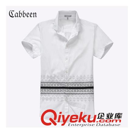 卡宾男装2014夏装新款民族风印花白色男士修身短袖衬衣衬衫 JC071