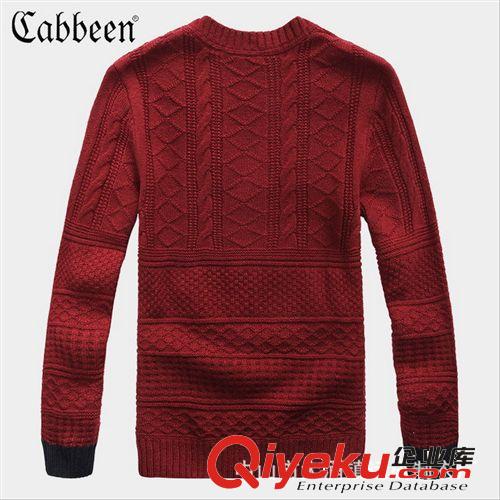 卡宾男装2013新款红色修身长袖V领开衫针织衫羊毛衫毛衣外套 M071