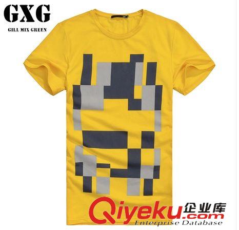 GXG男装2014夏装黄色印花潮人TEE男士全棉修身圆领短袖T恤衫JT670