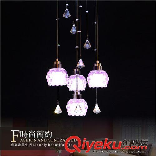 欧可照明 创意四头水晶LED吊灯 餐厅饭厅吊灯 紫色玻璃灯