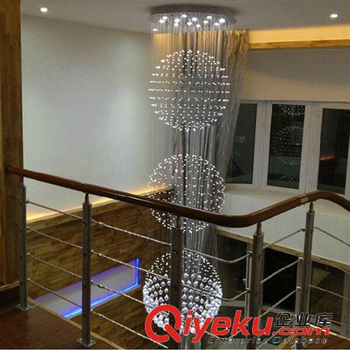 现代简约酒店工程订做三圆球水晶灯 吊线灯  复式楼梯水晶吊灯
