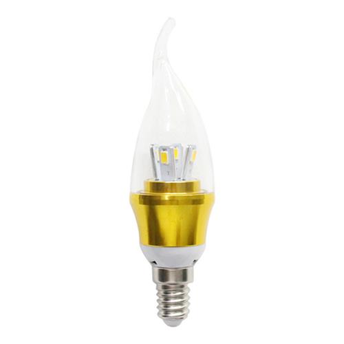 LED贴片蜡烛拉尾灯尖泡 E14小螺口4W超亮 5730贴片光源金色铝件