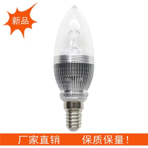 LED蜡烛拉尾灯尖泡 E14小螺口3超亮光源银色鳍片式铝件