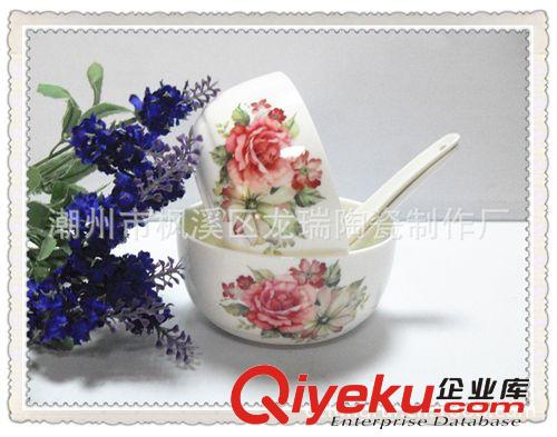 【厂家直销】温馨韩式4碗4勺 朵花韩式碗  潮州碗 陶瓷碗
