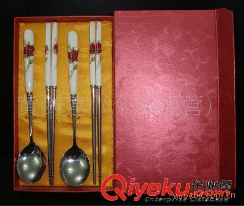 厂家批发 陶瓷不锈钢餐具4件套 2筷2勺