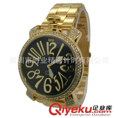 供应金色铜壳镶钻钢带表 新款男士手表
